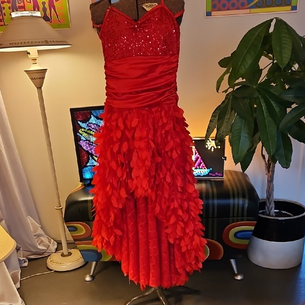 Vintage 1990s Weissman Ballroom Dance Ice Skate Dress Red Asymmetrical Sz SA XS